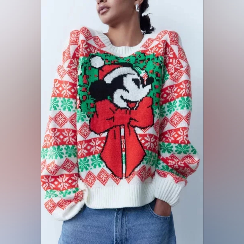 NWT H&M Jacquard-Knit Mickey Mouse Sweater Christmas Red/Green XXS XS XL